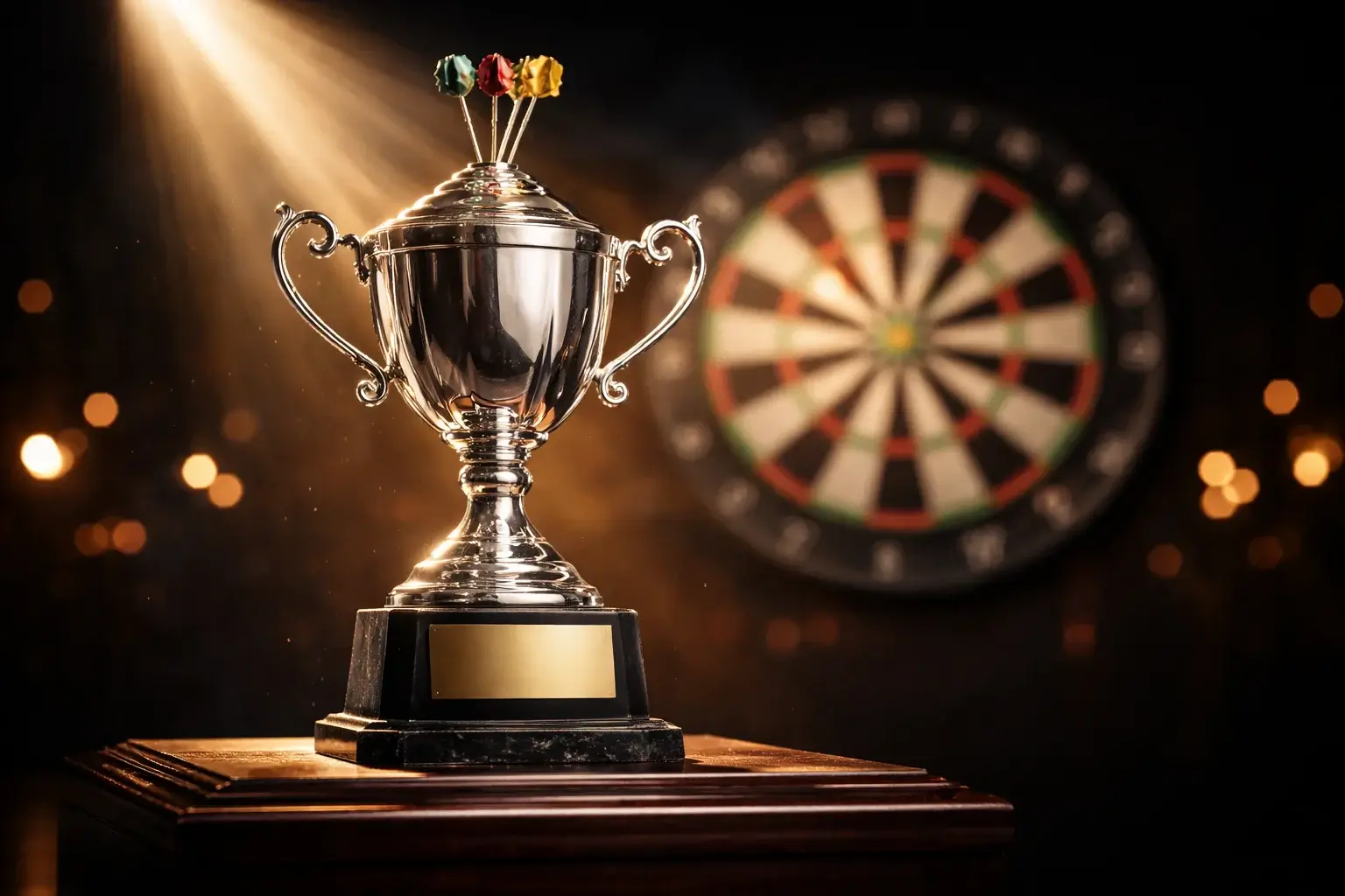 Darts Turnierpokal symbolisiert Langzeitwetten auf den Turniersieger