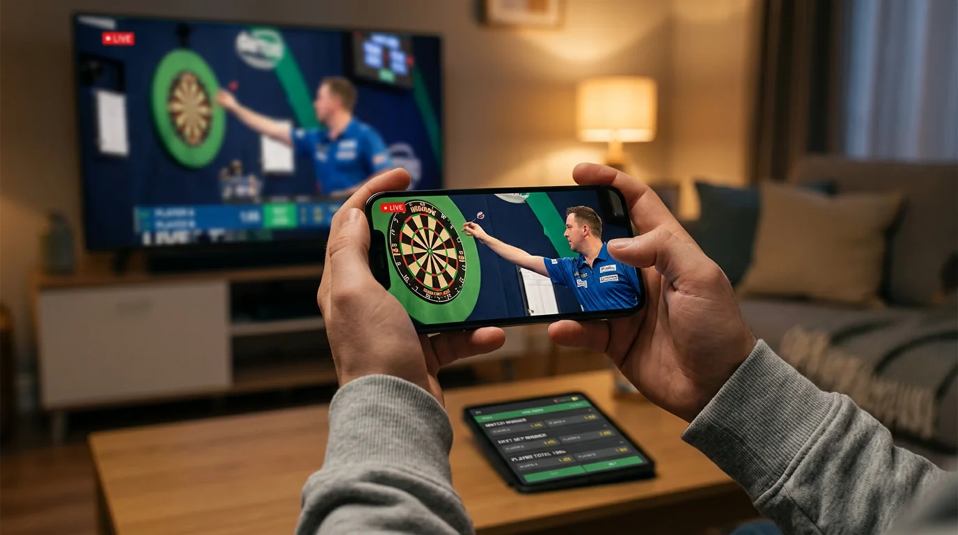 Darts-Livewetten auf Smartphone während eines Streams