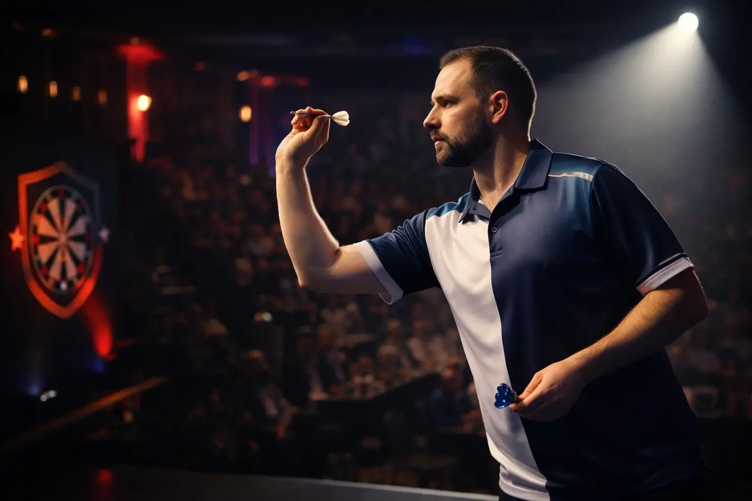 Darts Masters Turnier mit Spieler auf der Bühne beim Saisonauftakt