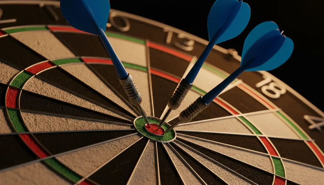 Dartscheibe mit Pfeilen im Triple-20-Bereich