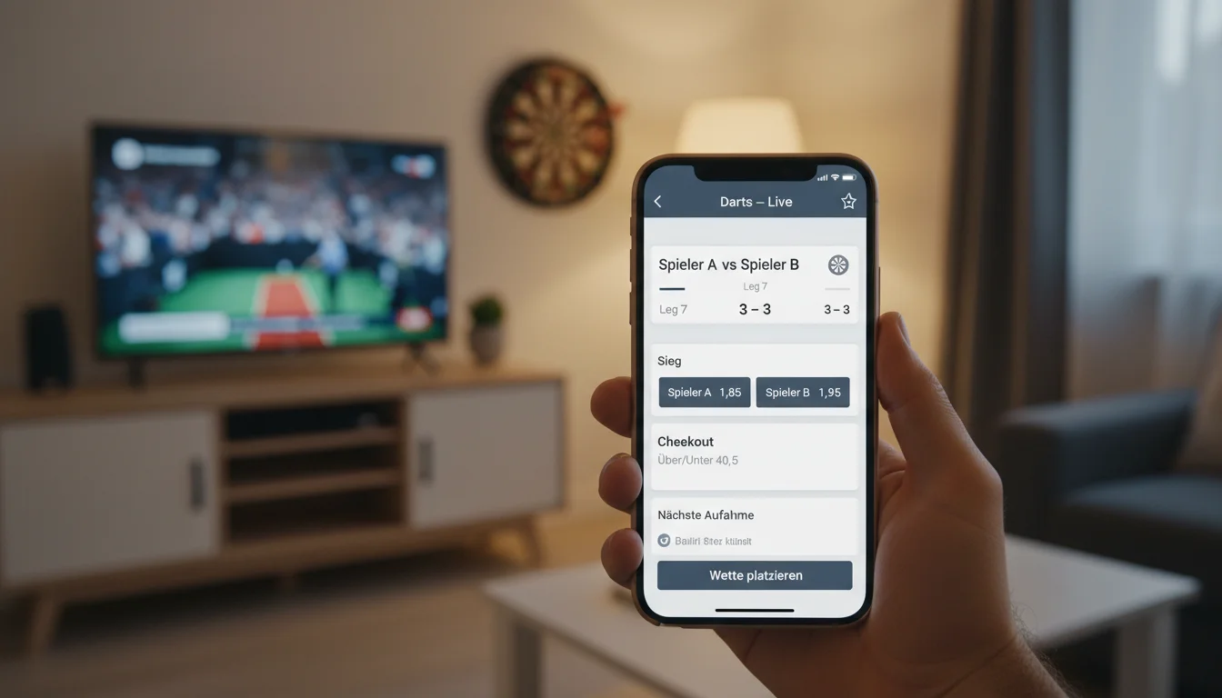 Tipico Darts Wetten App auf Smartphone mit Dartscheibe